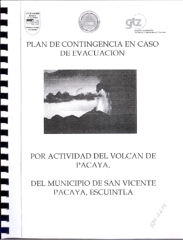 Plan de contingencia en caso de evacuación por actividad del Volcán de Pacaya del municipio de San Vicente Pacaya, Escuintla